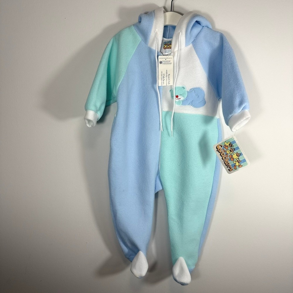 DEADSTOCK Quackers Pastel Colorblock Fleece Hooded Footed Romper XL Blue Mint